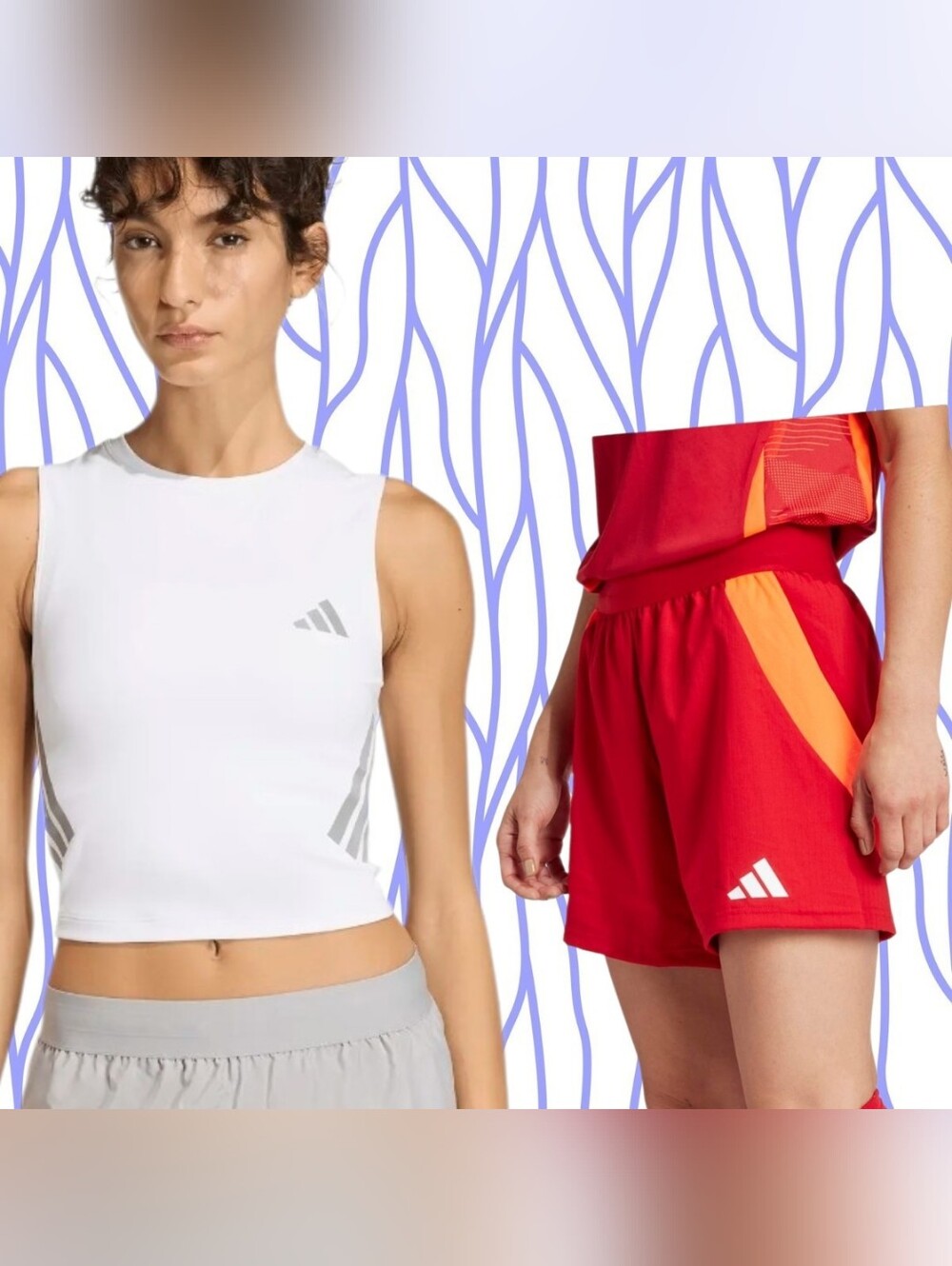Adidas White Cropped Athletic Tank & Red Running Shorts Set